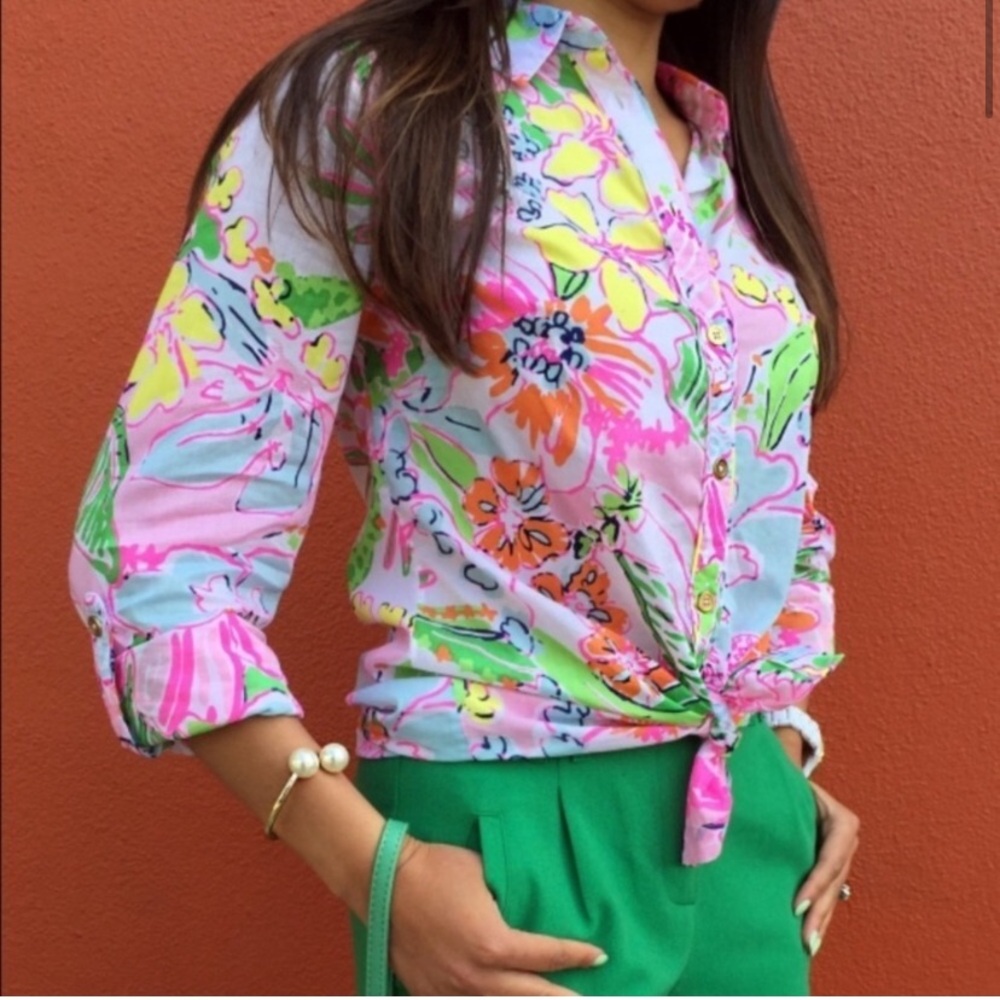 Lilly Pulitzer Nosey Posey Floral Button Down Shirt